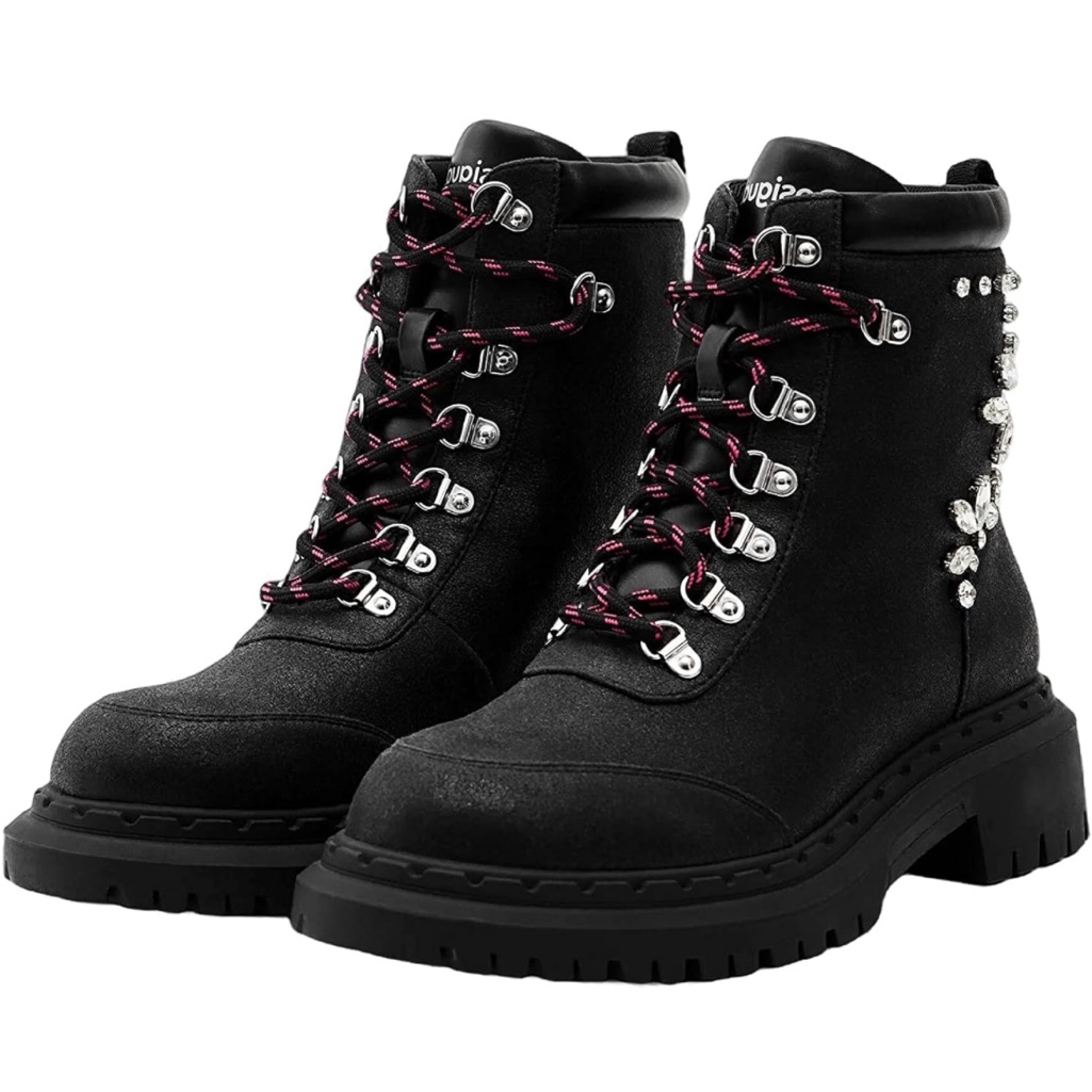 Desigual Womens Combat Boots Ankle Black Lace Up Boots Eu41 Us10 New